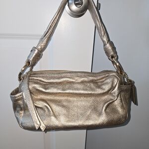Metallic Rose Gold Coach Baguette